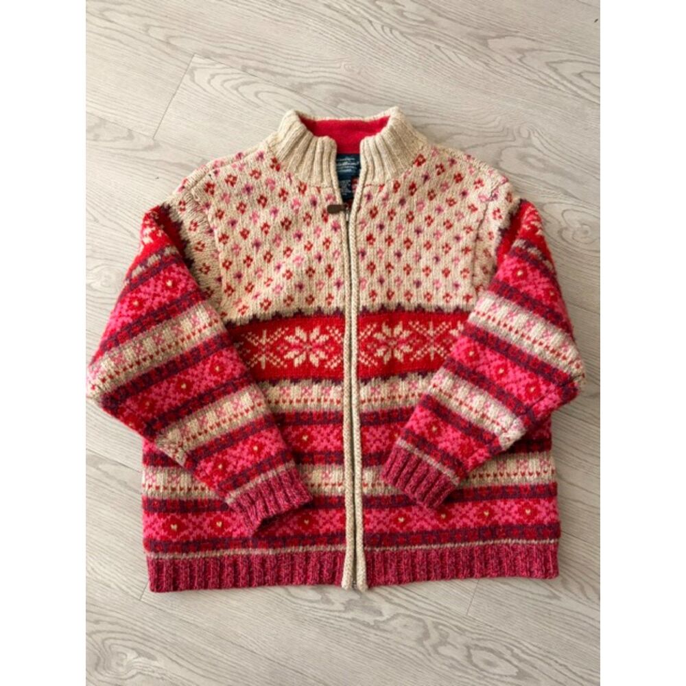 Eddie Bauer Vintage Classic Nordic Lambswool Zip Cardigan - Fits Size M/L